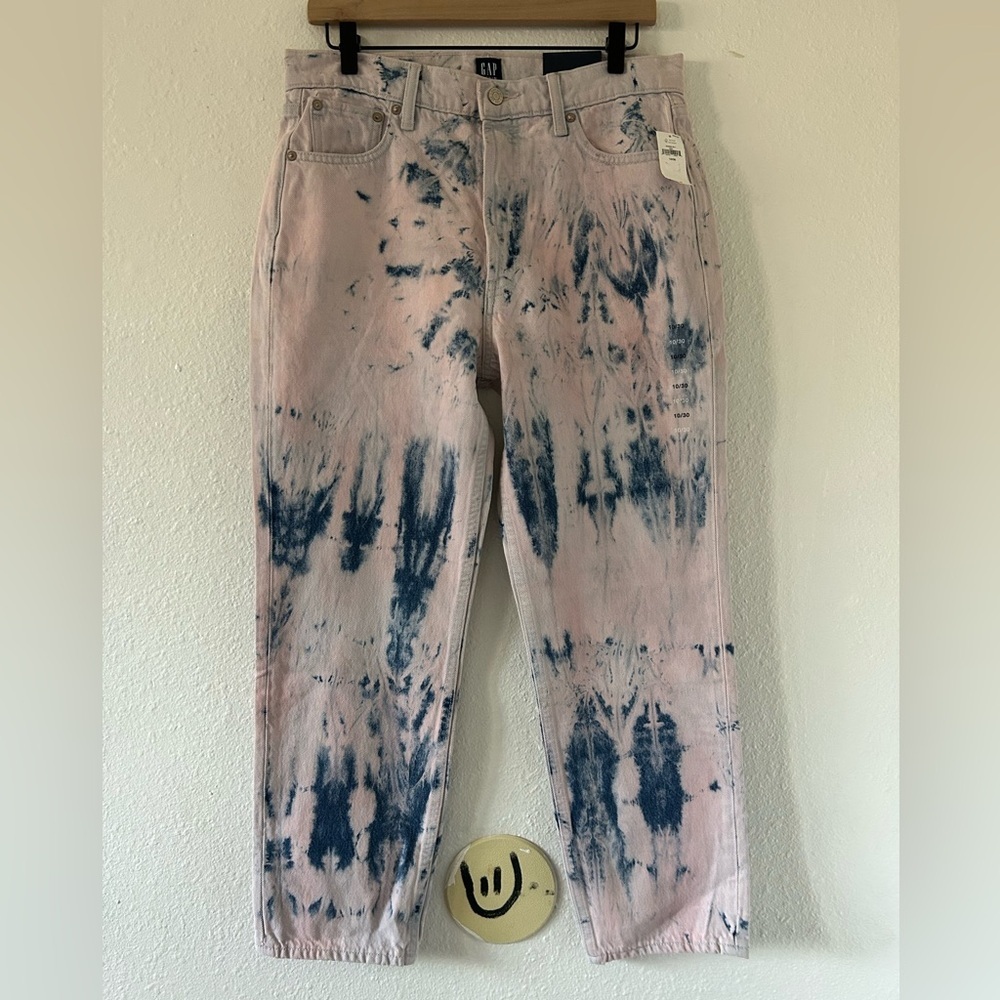 GAP cheekystyle highrise straight tiedye pink purple ivory size 10 - Picture 2 of 7
